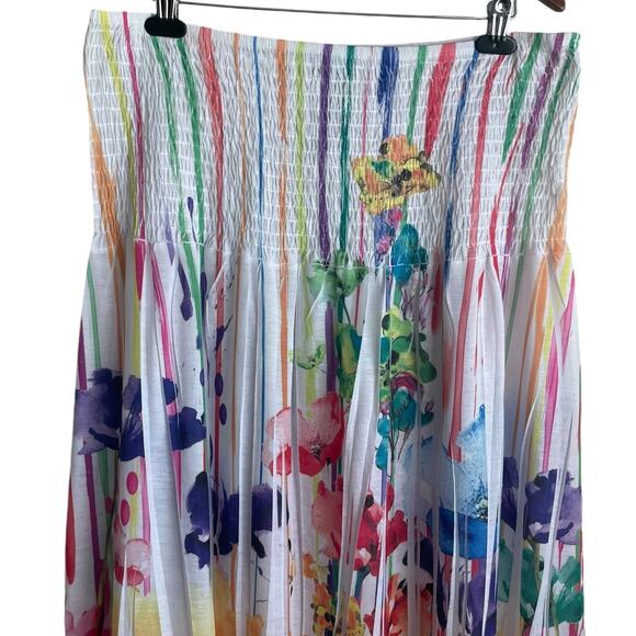 Lane Bryant Women Pleated Skirt 26/28 Rainbow Smock Waist Floral Fairy Whimsy - Picture 5 of 8